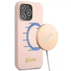   Guess GUHMP13XLSLMGLP iPhone 13 Pro Max 6.7" világos rózsaszín tok Silicone Script arany logó Magsafe