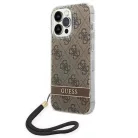 Guess GUOHCP14XH4STW iPhone 14 Pro Max 6.7" barna / barna keménytok 4G Print Strap tok