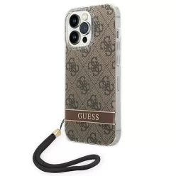   Guess GUOHCP14XH4STW iPhone 14 Pro Max 6.7" barna / barna keménytok 4G Print Strap tok