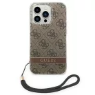 Guess GUOHCP14XH4STW iPhone 14 Pro Max 6.7" barna / barna keménytok 4G Print Strap tok