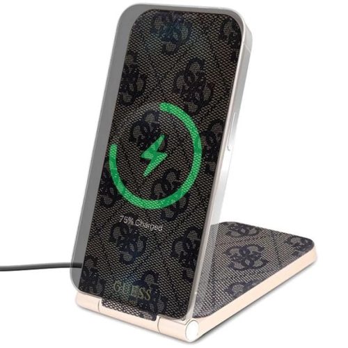 Guess 4G minta MagSafe összecsukható 2 az 1-ben 15W induktív töltő - barna