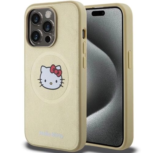 iPhone 15 Pro Max arany Hello Kitty bőr Kitty fej MagSafe tok