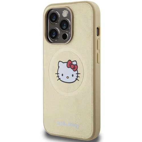 iPhone 15 Pro Max arany Hello Kitty bőr Kitty fej MagSafe tok