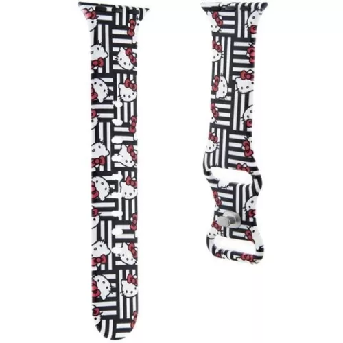 Apple Watch 38/40/41mm - Fekete Hello Kitty Szilikon Fejek & Csíkok Szíj