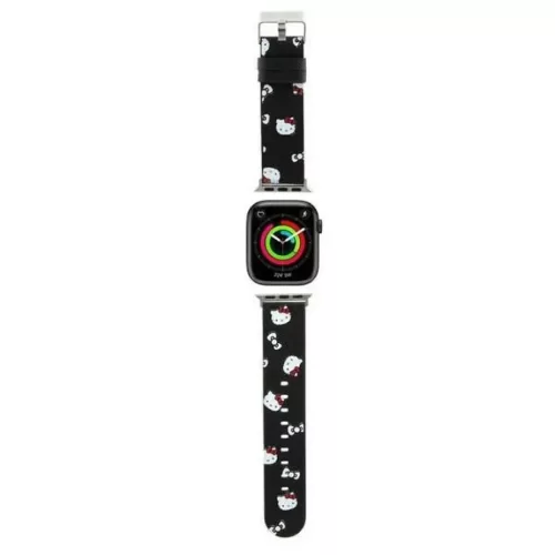 Apple Watch 38/40/41mm Fekete Hello Kitty Fejek és Masnik Mintás Szíj