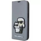 Karl Lagerfeld KLBKP14XSANKCPG iPhone 14 Pro Max 6.7" fliptok ezüst/ezüst Saffiano Karl & Choupette tok