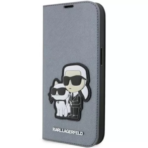 Karl Lagerfeld KLBKP14XSANKCPG iPhone 14 Pro Max 6.7" fliptok ezüst/ezüst Saffiano Karl & Choupette tok