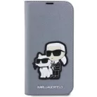 Karl Lagerfeld KLBKP14XSANKCPG iPhone 14 Pro Max 6.7" fliptok ezüst/ezüst Saffiano Karl & Choupette tok