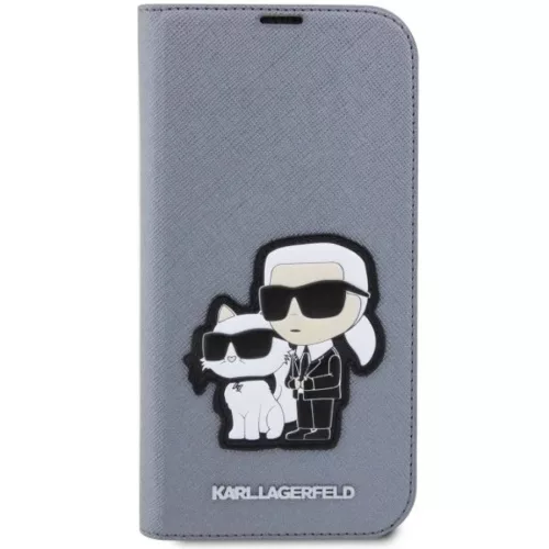 Karl Lagerfeld KLBKP14XSANKCPG iPhone 14 Pro Max 6.7" fliptok ezüst/ezüst Saffiano Karl & Choupette tok