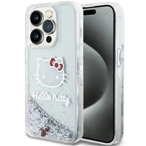 iPhone 14 Pro Ezüst Hello Kitty Liquid Glitter Charms Kitty Head tok