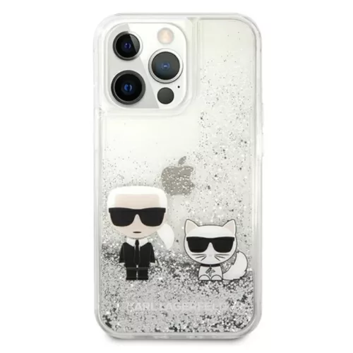 iPhone 13 Pro Max Karl Lagerfeld Liquid Glitter Karl Choupette tok ezüst (KLHCP13XGKCS)