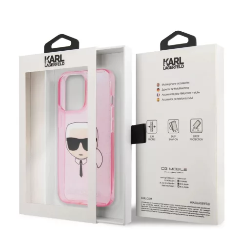 iPhone 13 Pro Max Karl Lagerfeld Glitter Karl Head tok pink (KLHCP13XKHTUGLP)