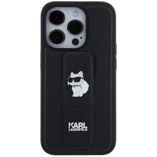 Karl Lagerfeld Gripstand Saffiano Choupette Pins tok iPhone 14 Pro - fekete