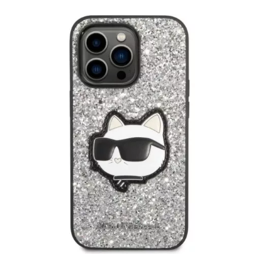 Karl Lagerfeld KLHCP14XG2CPS iPhone 14 Pro Max 6.7" ezüst/ezüst keménytok Glitter Choupette Patch tok