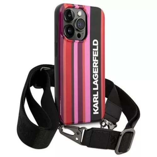 iPhone 14 Pro Max Karl Lagerfeld KLHCP14XSTSTP Color Stripes Strap tok rózsaszín