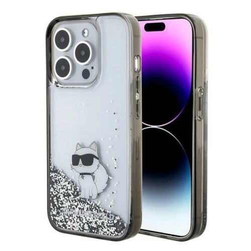 iPhone 15 Pro Max Karl Lagerfeld Liquid Glitter Choupette tok - átlátszó