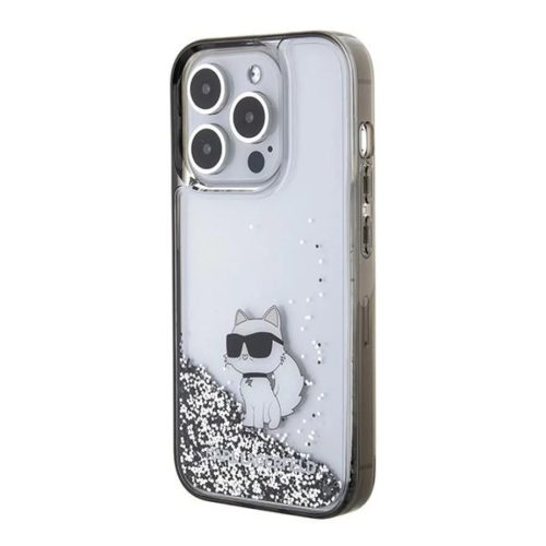 iPhone 15 Pro Max Karl Lagerfeld Liquid Glitter Choupette tok - átlátszó