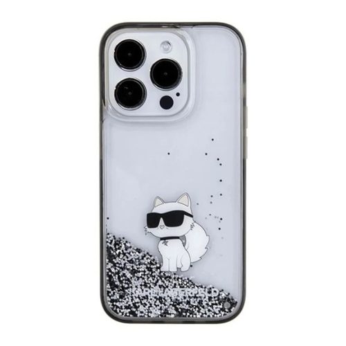 iPhone 15 Pro Max Karl Lagerfeld Liquid Glitter Choupette tok - átlátszó