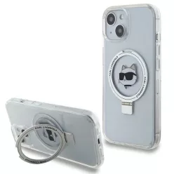   iPhone 15 Plus 6.7" fehér/fehér Karl Lagerfeld KLHMP15MHMRSCHH keménytok Ring Stand Choupette Head MagSafe tok
