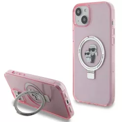   iPhone 15 Plus rózsaszín Karl Lagerfeld Ring Stand Karl&Choupette MagSafe tok