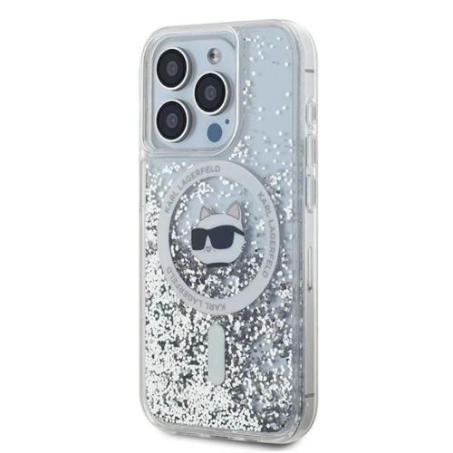 Karl Lagerfeld Liquid Glitter Choupette Head MagSafe tok iPhone 14 Pro-hoz - átlátszó
