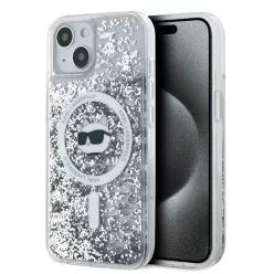   iPhone 15 Plus / 14 Plus Átlátszó Karl Lagerfeld Liquid Glitter Choupette Head MagSafe tok