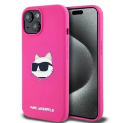   iPhone 15 Plus / 14 Plus Rózsaszín Karl Lagerfeld Szilikon Choupette Head MagSafe tok