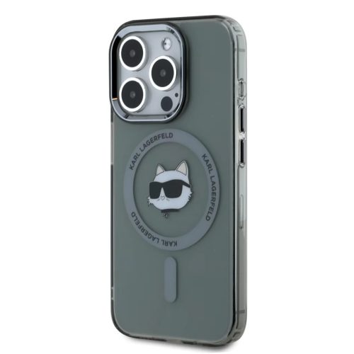 iPhone 15 Pro Max fekete Karl Lagerfeld IML Choupette Head Metal Frame MagSafe tok