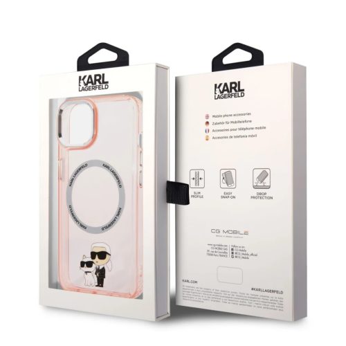 iPhone 14 Karl Lagerfeld IML Karl és Choupette NFT MagSafe kompatibilis tok rózsaszín (KLHMP14SHNKCIP)