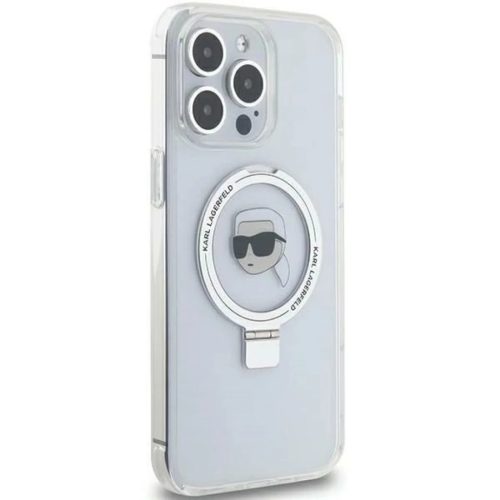 iPhone 15 Pro Max 6.7" fehér/fehér Karl Lagerfeld KLHMP15XHMRSKHH kemény tok Ring Stand Karl Head MagSafe tok