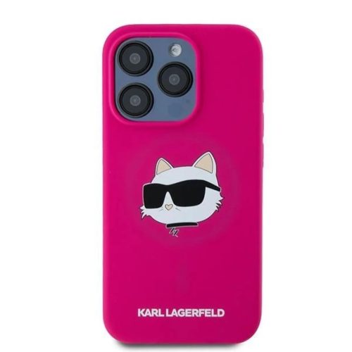 iPhone 15 Pro Max Karl Lagerfeld Silicone Choupette Head MagSafe tok - rózsaszín