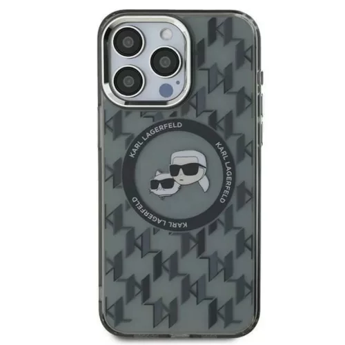 iPhone 16 Pro Fekete Karl Lagerfeld IML Monogram Karl & Choupette Head MagSafe tok
