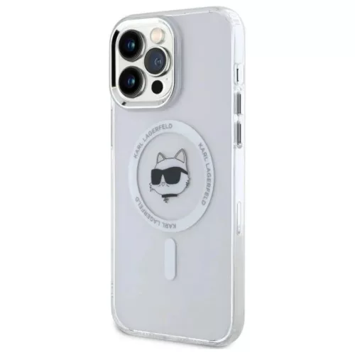 Karl Lagerfeld IML Fém Choupette Fej MagSafe iPhone 14 Pro Max tok - fehér