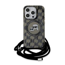   iPhone 15 Pro Max Karl Lagerfeld IML Monogram Crossbody K&CH Heads MagSafe tok, Fekete