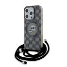 iPhone 15 Pro Max Karl Lagerfeld IML Monogram Crossbody K&CH Heads MagSafe tok, Fekete