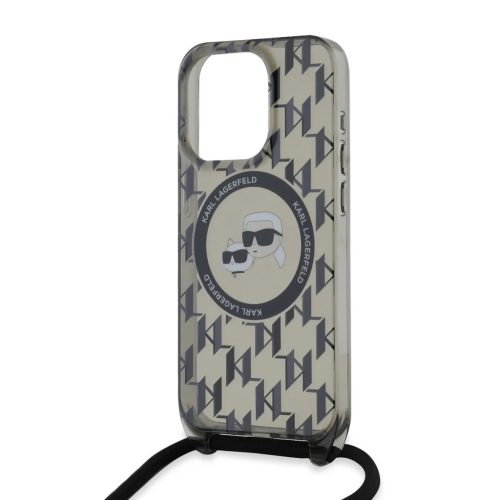 iPhone 15 Pro Max Karl Lagerfeld IML Monogram Crossbody K&CH Heads MagSafe tok, Fekete