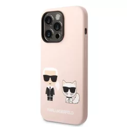   iPhone 14 Pro Max Karl Lagerfeld Liquid Silicone Karl és Choupette MagSafe kompatibilis tok rózsaszín (KLHMP14XSSKCI)