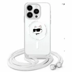   IPHONE 16 PRO Eredeti Karl Lagerfeld Keménytok IML Choupette Fej & Zsinór MagSafe (KLHMP16LHCCHNT) átlátszó tok