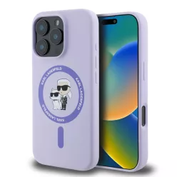   iPhone 16 Pro lila Karl Lagerfeld Liquid Silicone Karl and Choupette MagSafe tok
