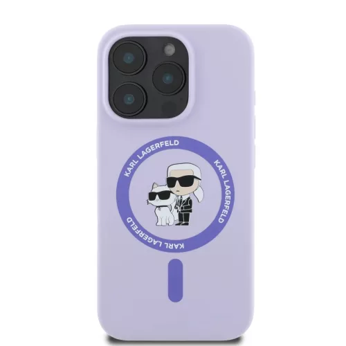 iPhone 16 Pro lila Karl Lagerfeld Liquid Silicone Karl and Choupette MagSafe tok