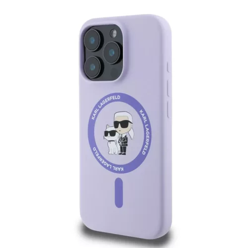 iPhone 16 Pro lila Karl Lagerfeld Liquid Silicone Karl and Choupette MagSafe tok