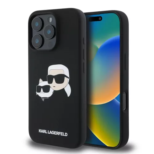 iPhone 16 Pro Fekete Karl Lagerfeld Folyékony Szilikon Kétfejű MagSafe tok
