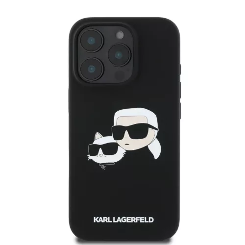 iPhone 16 Pro Fekete Karl Lagerfeld Folyékony Szilikon Kétfejű MagSafe tok