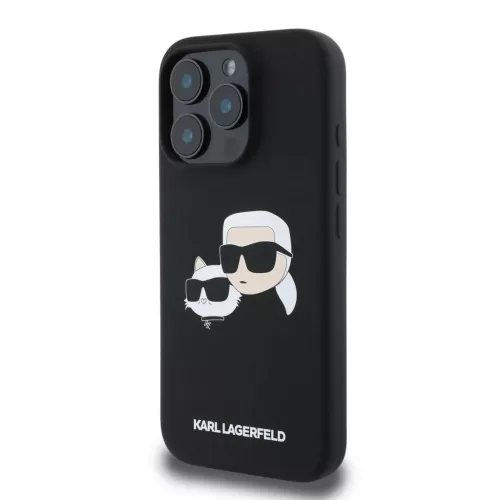 iPhone 16 Pro Fekete Karl Lagerfeld Folyékony Szilikon Kétfejű MagSafe tok
