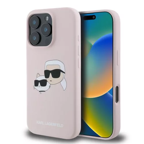 iPhone 16 Pro Pink Karl Lagerfeld Liquid Silicone Double Heads MagSafe tok