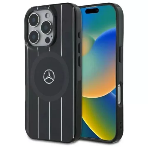 Mercedes MB Dupla Réteg Keresztvonalas MagSafe iPhone 16 Pro Tok - Fekete