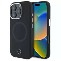   Eredeti tok IPHONE 16 PRO Mercedes szilikon hard-case tónusos logóval MagSafe (MEHMP16L23SUTTK) fekete tok
