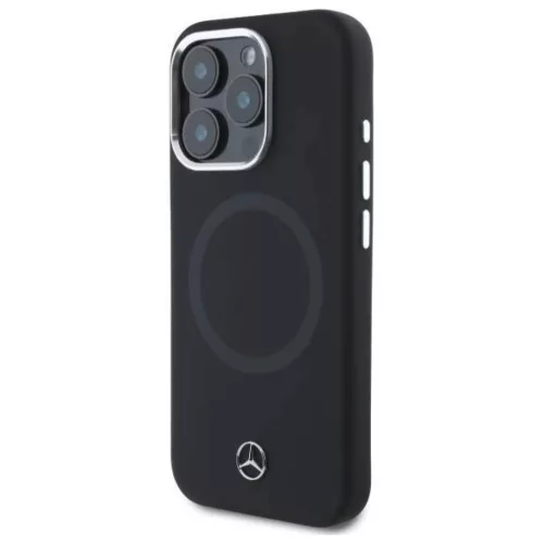 Eredeti tok IPHONE 16 PRO Mercedes szilikon hard-case tónusos logóval MagSafe (MEHMP16L23SUTTK) fekete tok