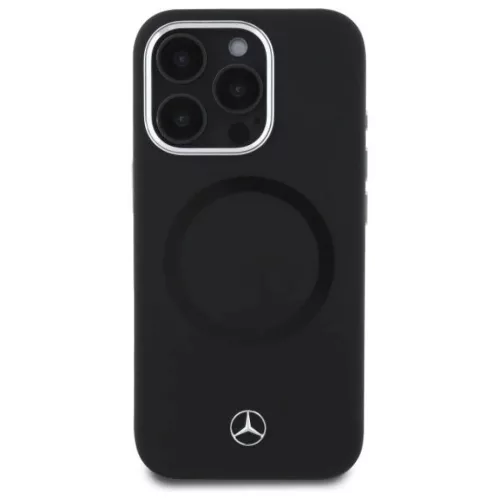 Eredeti tok IPHONE 16 PRO Mercedes szilikon hard-case tónusos logóval MagSafe (MEHMP16L23SUTTK) fekete tok
