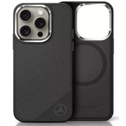   Eredeti tok IPHONE 16 PRO Mercedes Kemény tok Szilikonos Tonális Logó Fa Minta MagSafe (MEHMP16L23SUGDK) fekete tok